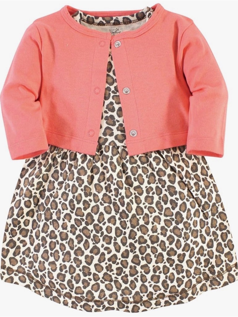 Coral Cardigan with Leopard Print Dress
